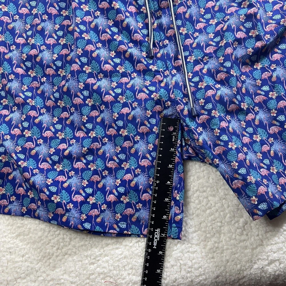 Peter Millar Tropical Flock Swim Trunks Mens‎ 2XL Blue Flamingo Stretch Pouch